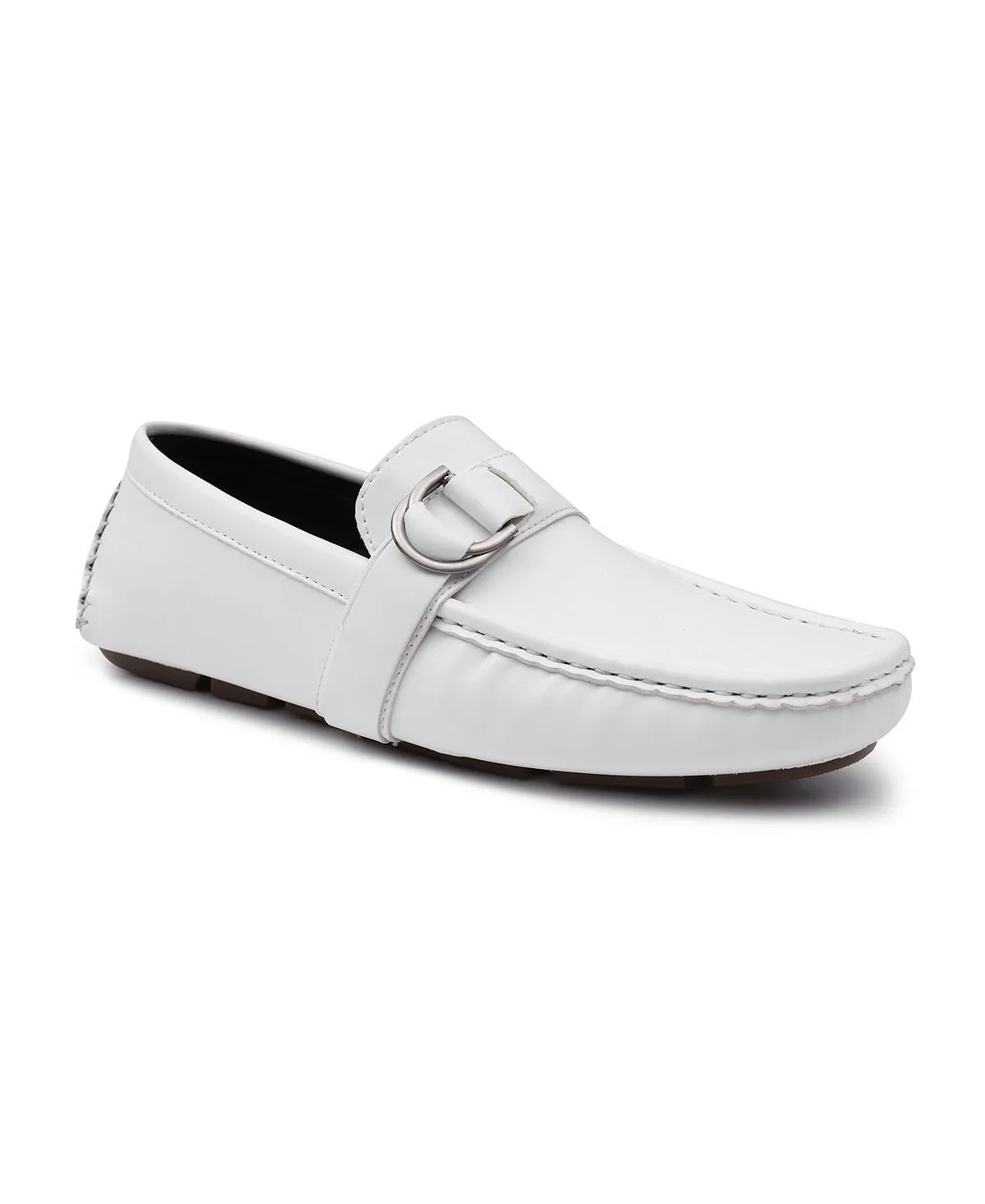 Aston Marc men's side buckle loafers, white