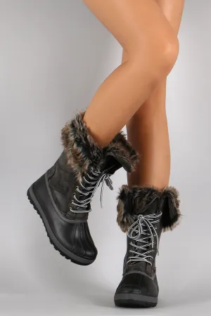 Bamboo Faux Fur Cuff Lace Up Duck Boots