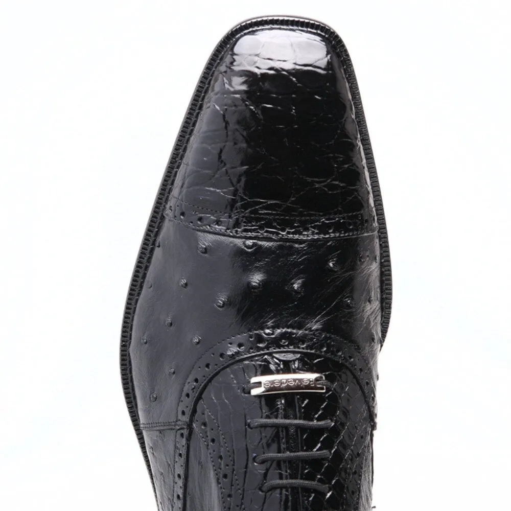 Belvedere Onesto Black Crocodile & Ostrich Men's Oxford