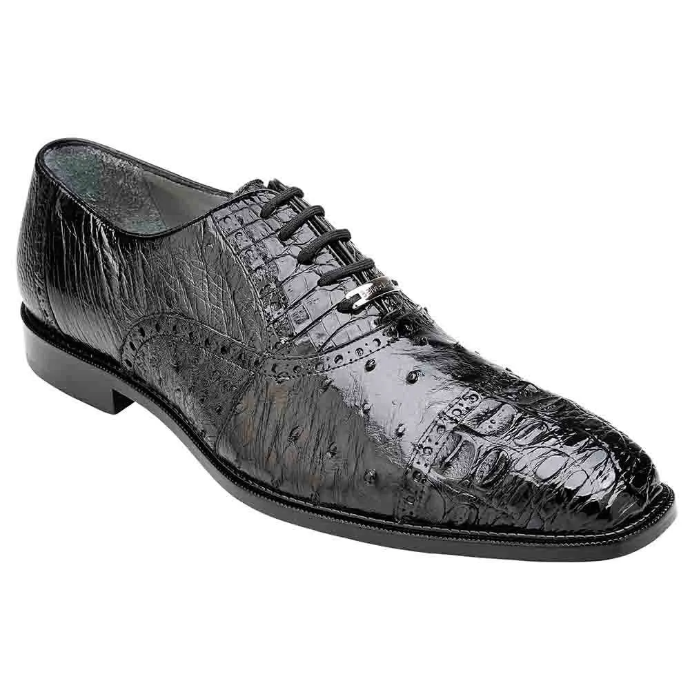 Belvedere Onesto Black Crocodile & Ostrich Men's Oxford