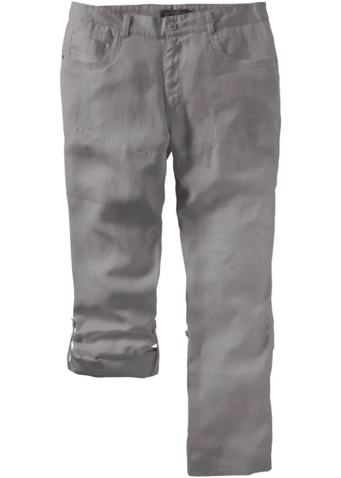 Bpc Selection straight fit linen trousers with cuffs, gray