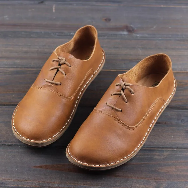 Brown Oxfords & Tie Flats Women Handmade Cowhide Leather Loafers