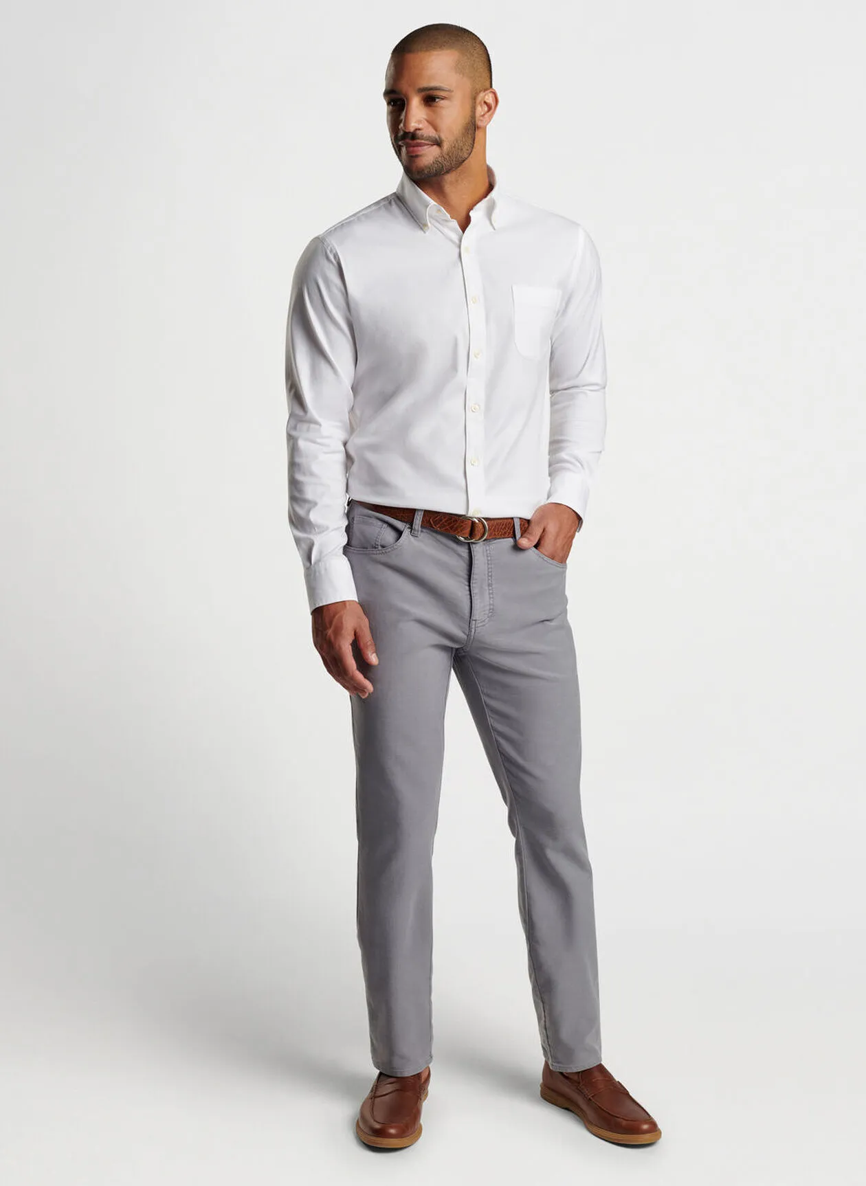 CAMPBELL CROWN PINPOINT COTTON STRETCH SHIRT - WHITE