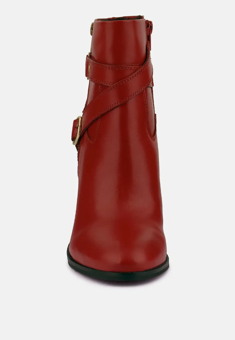 CAT-TRACK Red Leather Ankle Boots