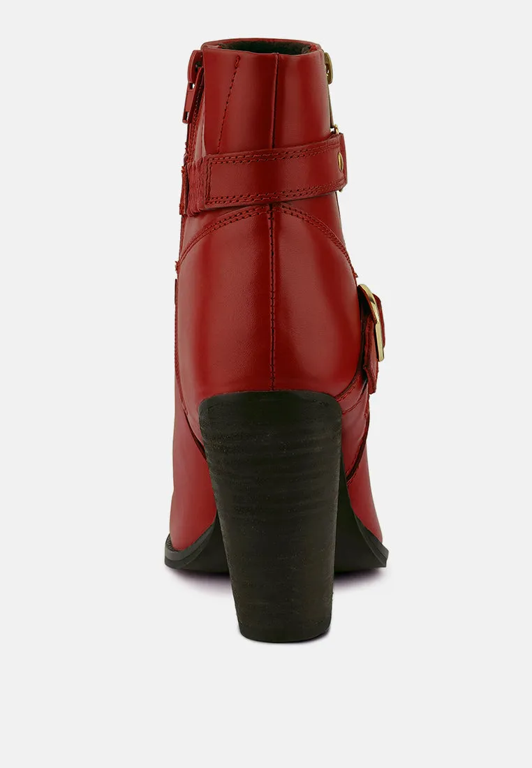 CAT-TRACK Red Leather Ankle Boots