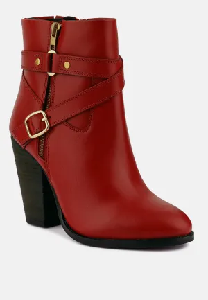 CAT-TRACK Red Leather Ankle Boots