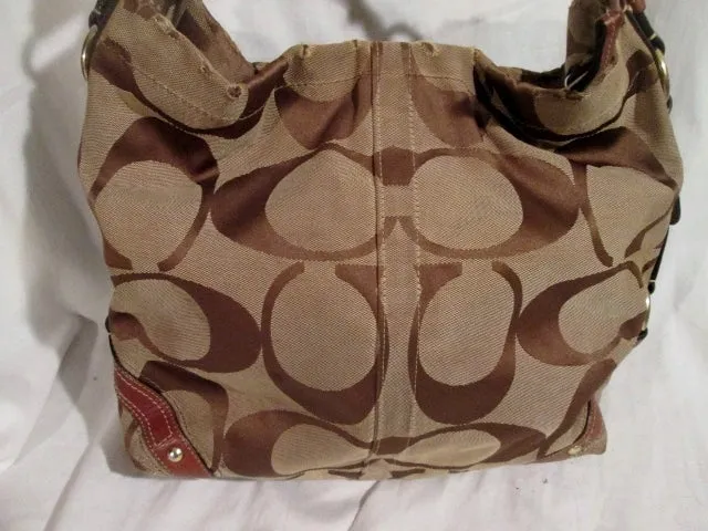 COACH 10620 CARLY SIGNATURE "C" Jacquard Hobo Handbag Satchel Purse BROWN L