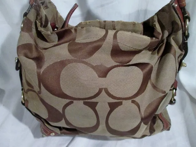 COACH 10620 CARLY SIGNATURE "C" Jacquard Hobo Handbag Satchel Purse BROWN L