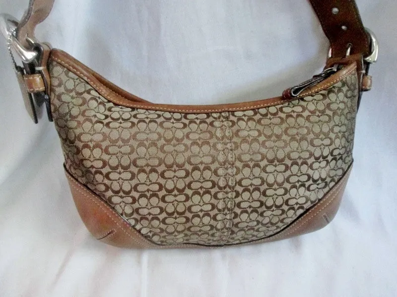 COACH 6351 SOHO Jacquard Hobo Handbag Satchel Canvas COGNAC BROWN Leather