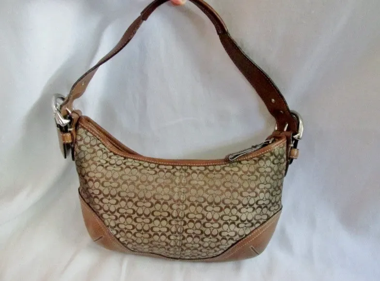 COACH 6351 SOHO Jacquard Hobo Handbag Satchel Canvas COGNAC BROWN Leather