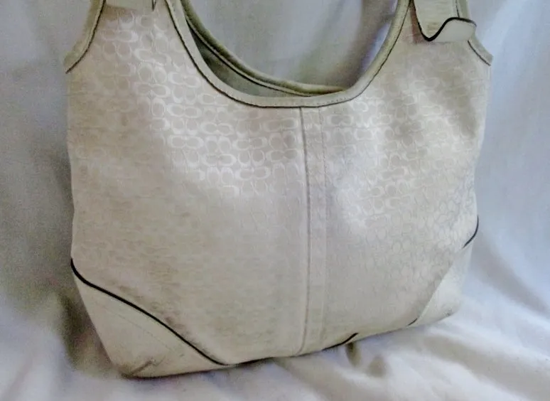 COACH 6800 SIGNATURE C Canvas Leather Hobo Handbag Satchel Purse WHITE M