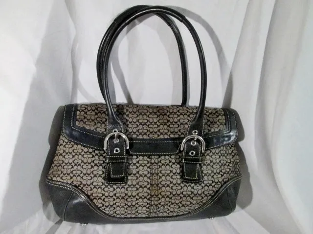 COACH 7080 VACHETTA Jacquard Hobo Handbag Satchel TOTE BLACK Leather