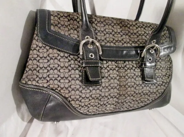 COACH 7080 VACHETTA Jacquard Hobo Handbag Satchel TOTE BLACK Leather