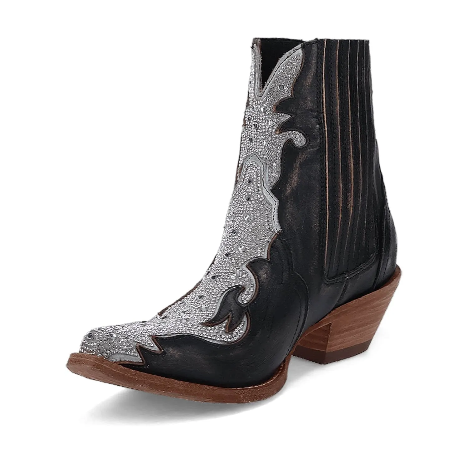 Dan Post Womens Crystalie Black Leather Ankle Boots