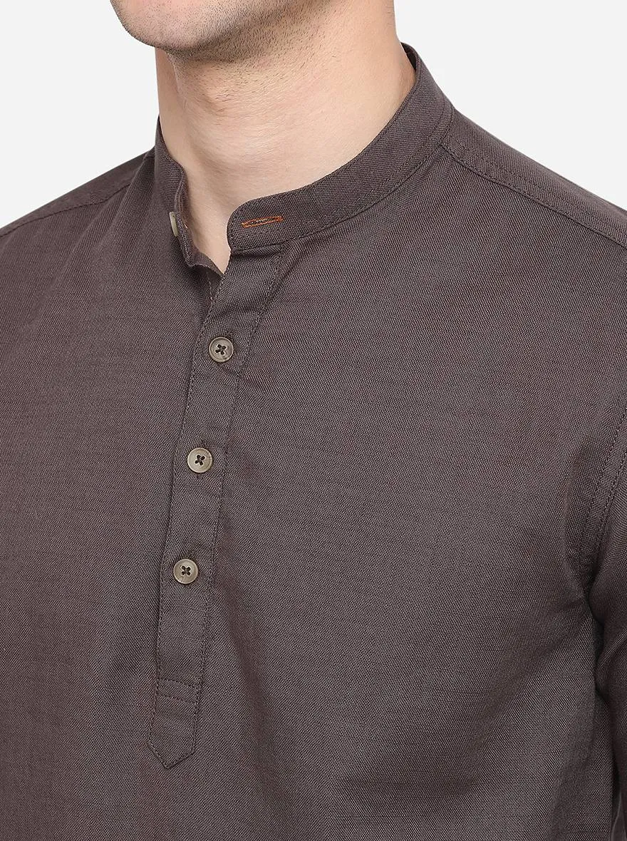 Dark Grey Solid Slim Fit Semi Casual Shirt | Greenfibre