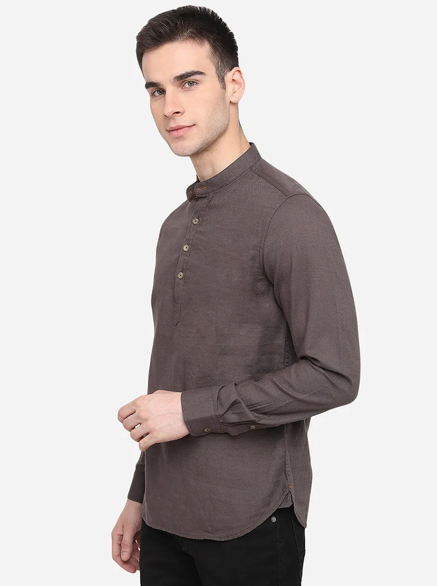 Dark Grey Solid Slim Fit Semi Casual Shirt | Greenfibre