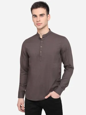 Dark Grey Solid Slim Fit Semi Casual Shirt | Greenfibre