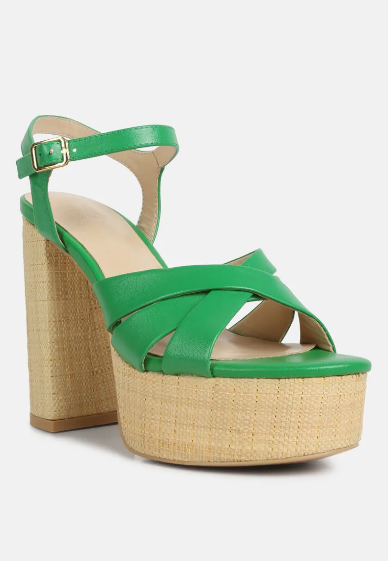 De-Vil Crisscross Straps Block Heel Sandals In Green