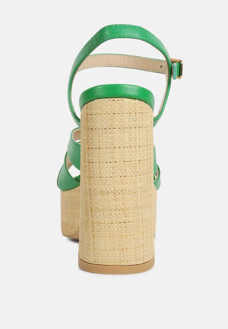 De-Vil Crisscross Straps Block Heel Sandals In Green