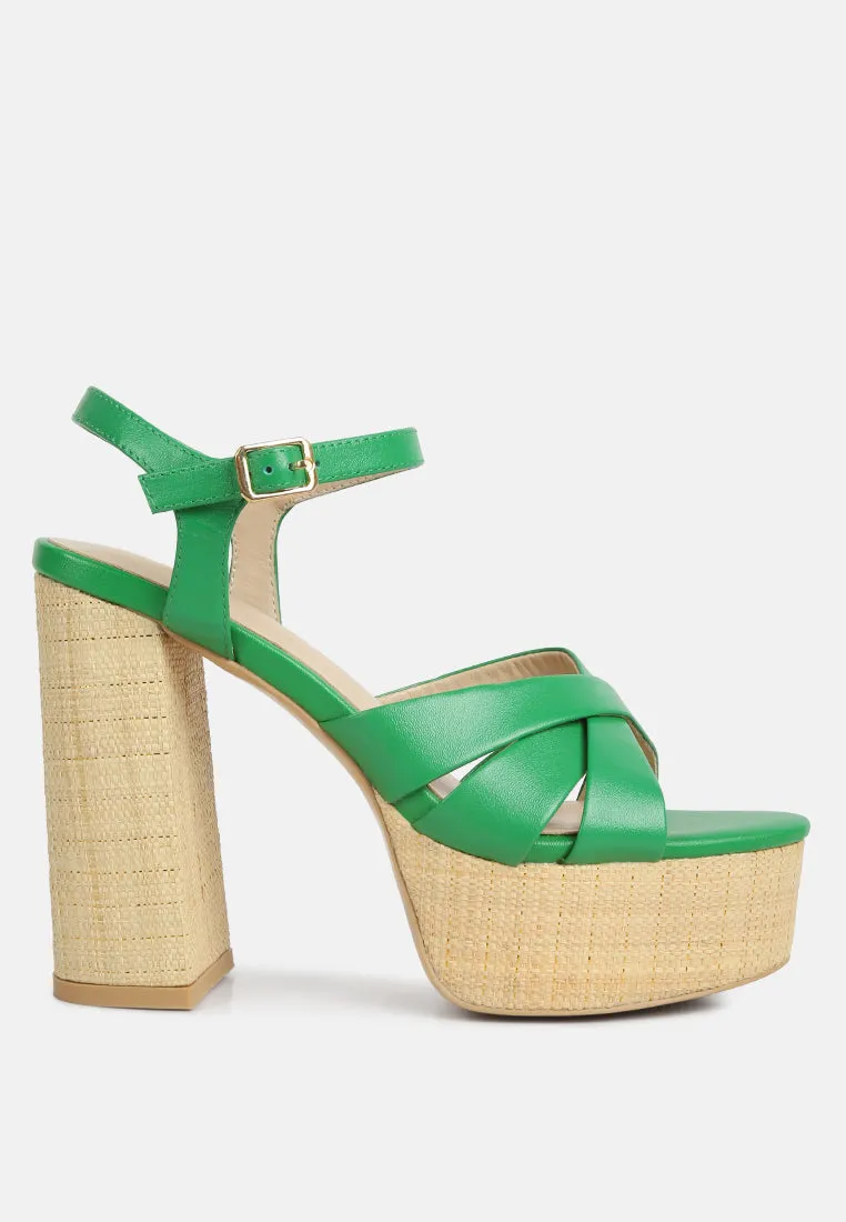 De-Vil Crisscross Straps Block Heel Sandals In Green