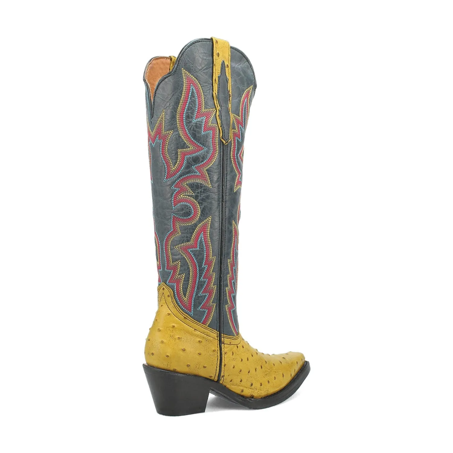 Dingo Womens Selene Yellow/Blue Leather Cowboy Boots