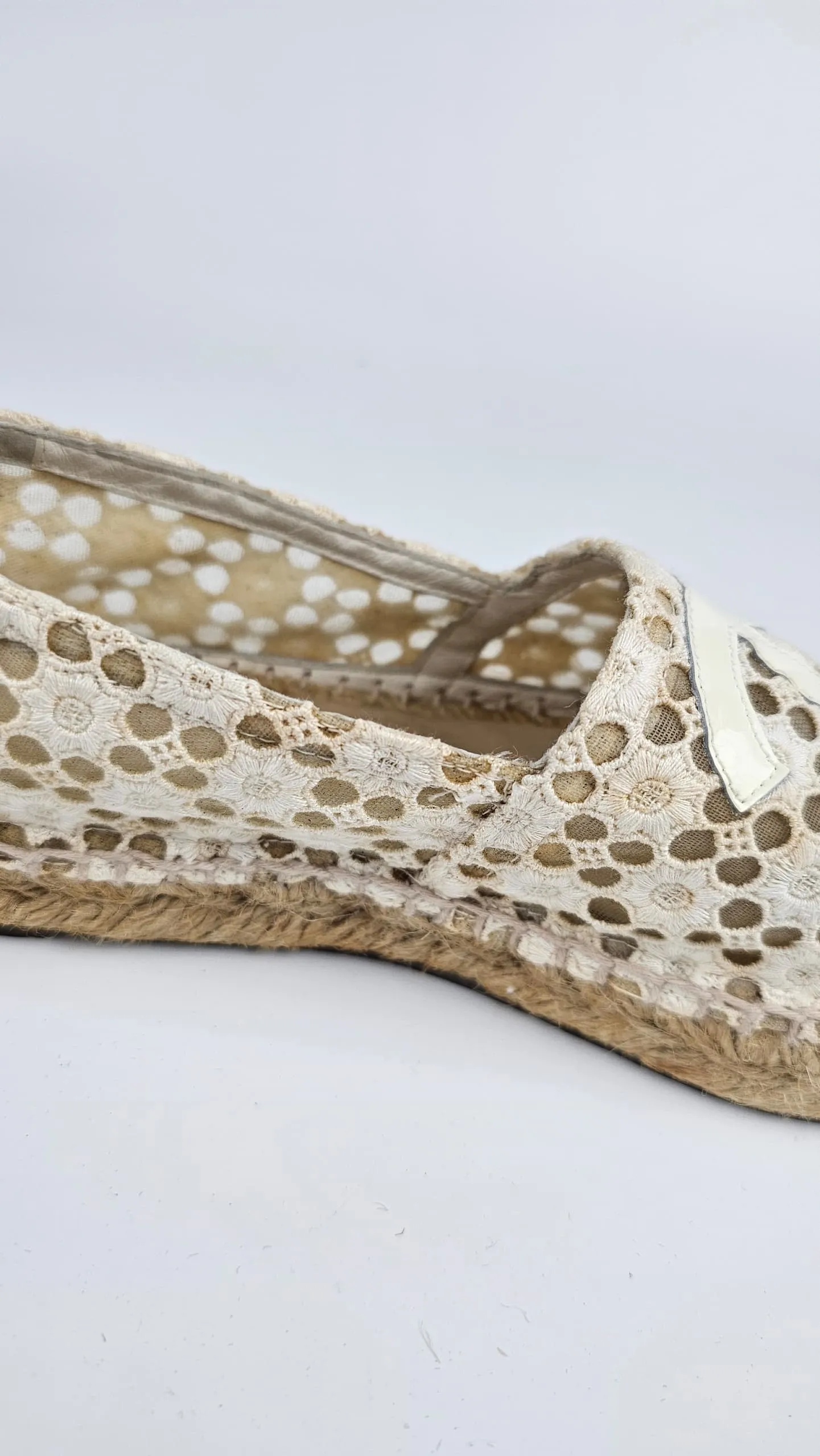 Embroidered Espadrilles in Off White and Off White Patent CC / Top Cap