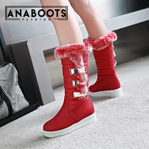 Fashion rabbit fur winter snow boots keep warm