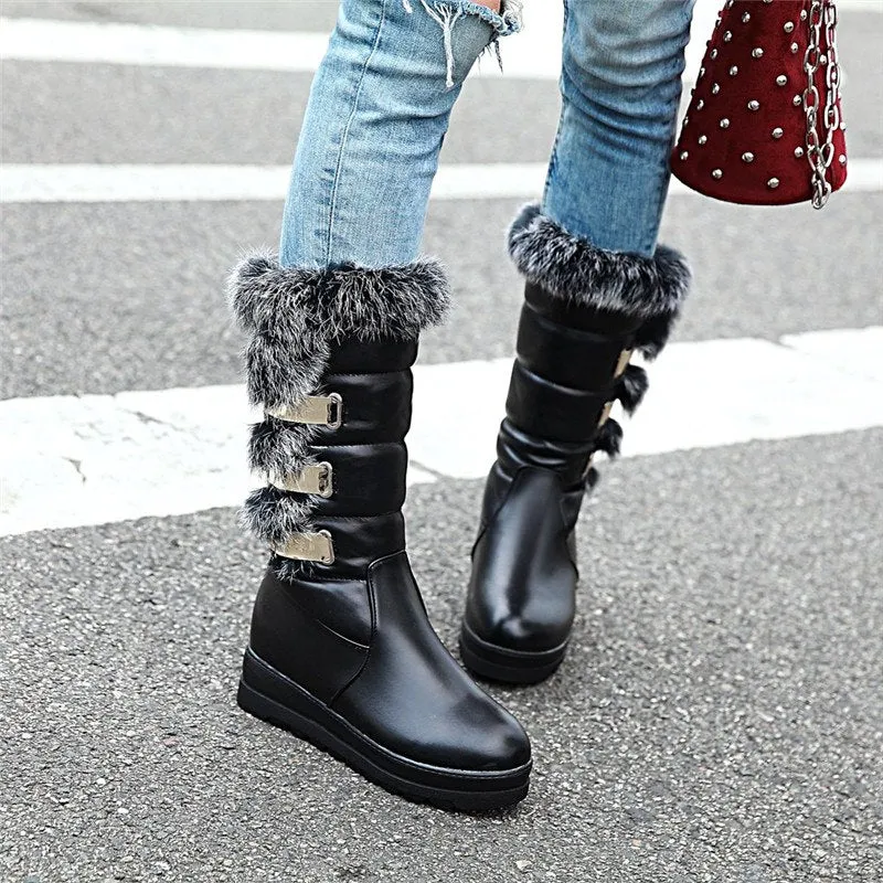 Fashion rabbit fur winter snow boots keep warm