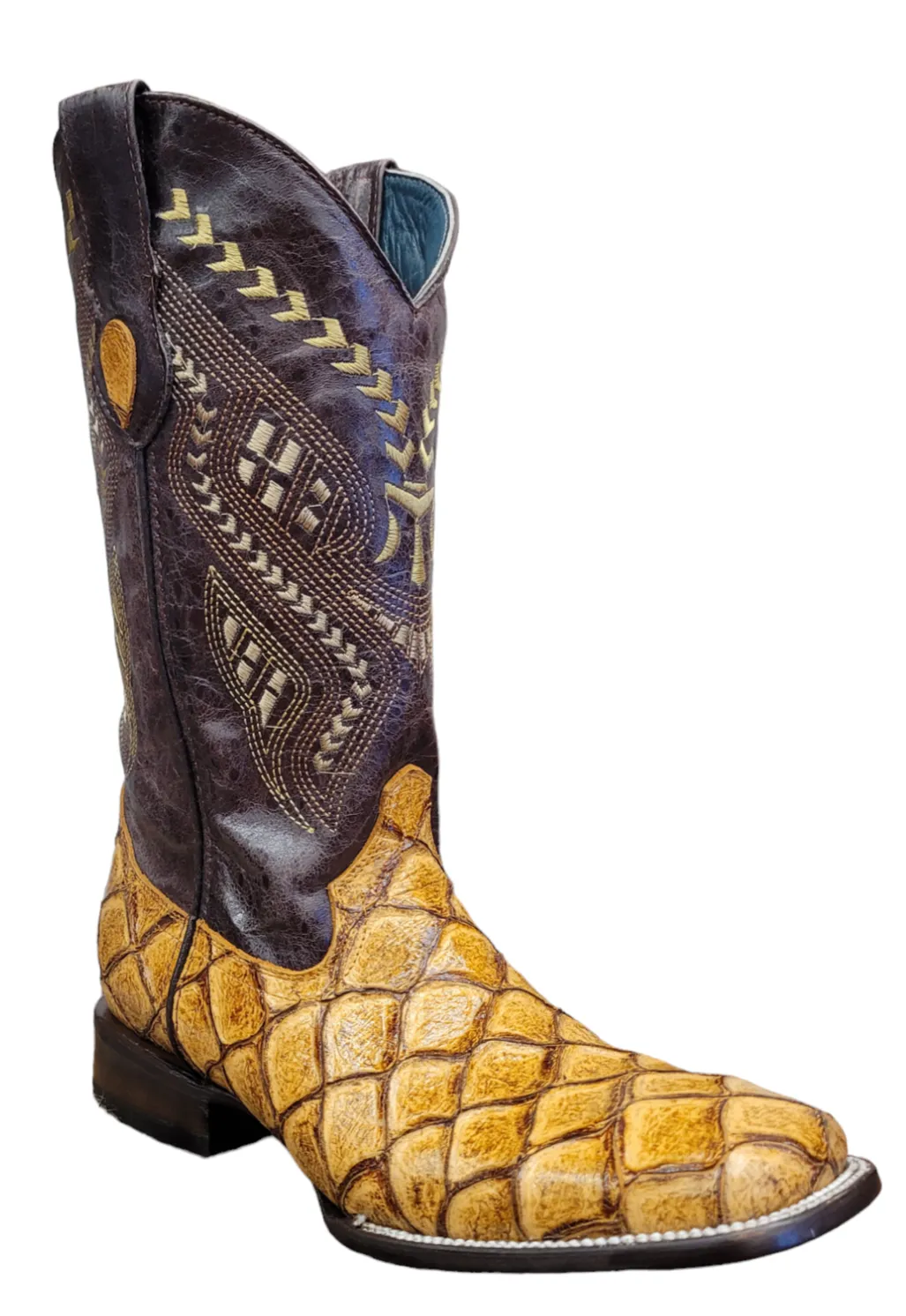 Ferrini "Bronco" Cigar Pirarucu Print Broad Square Toe Boots for Men