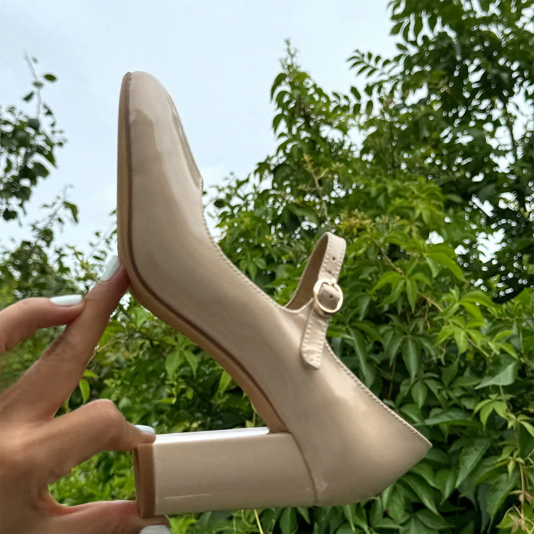 *GAYLE - beige patent mary jane pumps