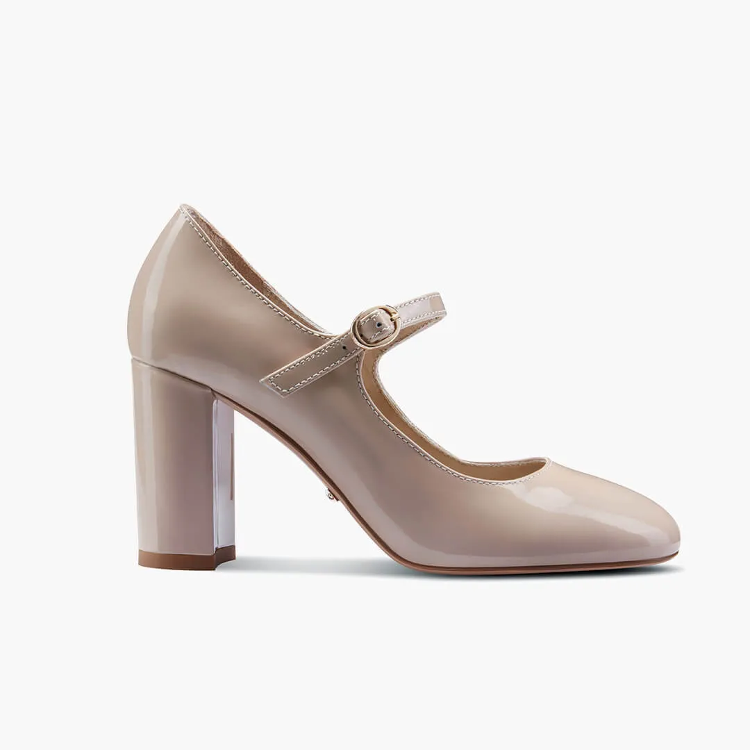 *GAYLE - beige patent mary jane pumps