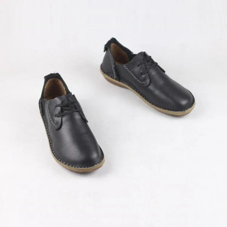 Genuine Leather Handmade Oxfords & Tie Flats Casual Loafers Slip On for Women Black/Coffee/White