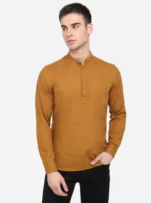 Golden Brown Solid Slim Fit Semi Casual Shirt | Greenfibre