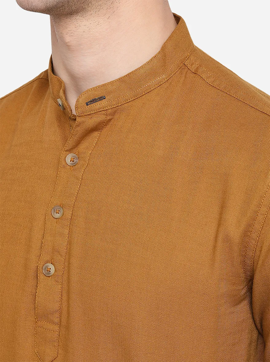 Golden Brown Solid Slim Fit Semi Casual Shirt | Greenfibre