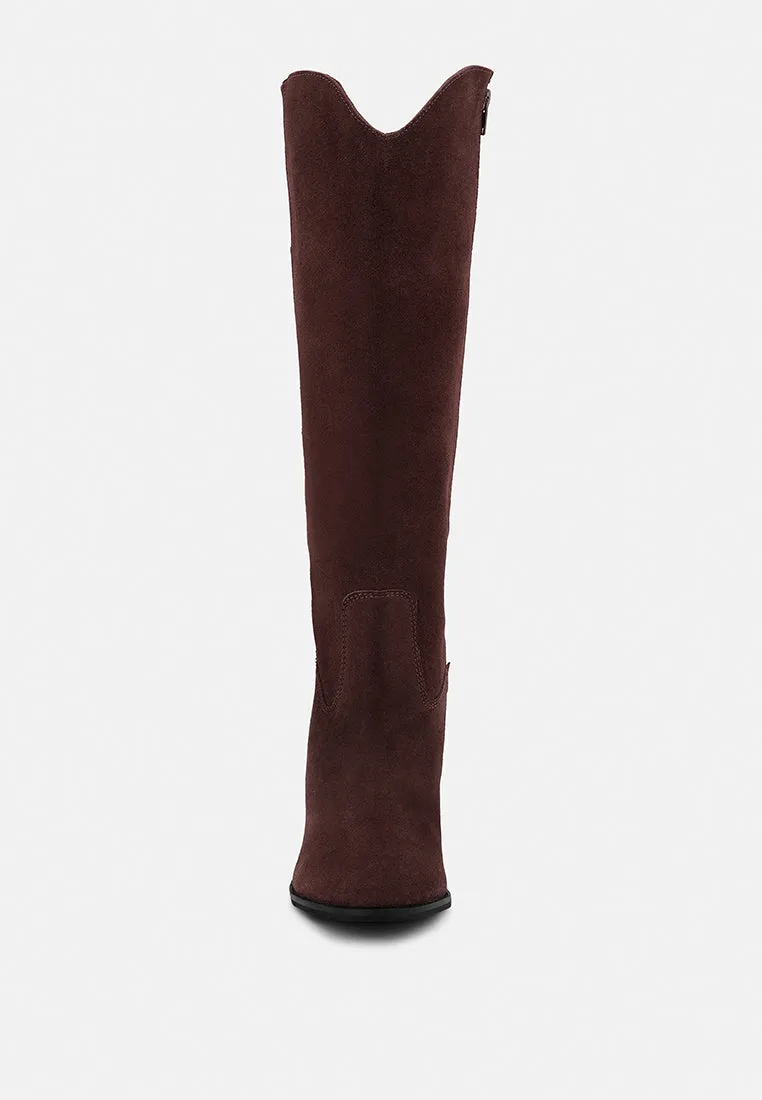 GREAT-STORM Burgundy Suede Leather Calf Boots