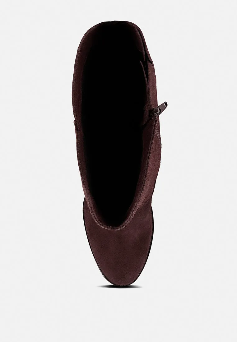 GREAT-STORM Burgundy Suede Leather Calf Boots