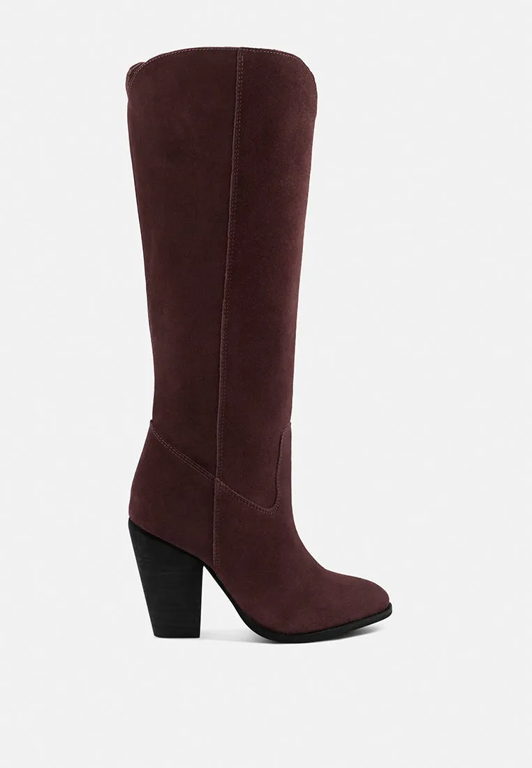 GREAT-STORM Burgundy Suede Leather Calf Boots