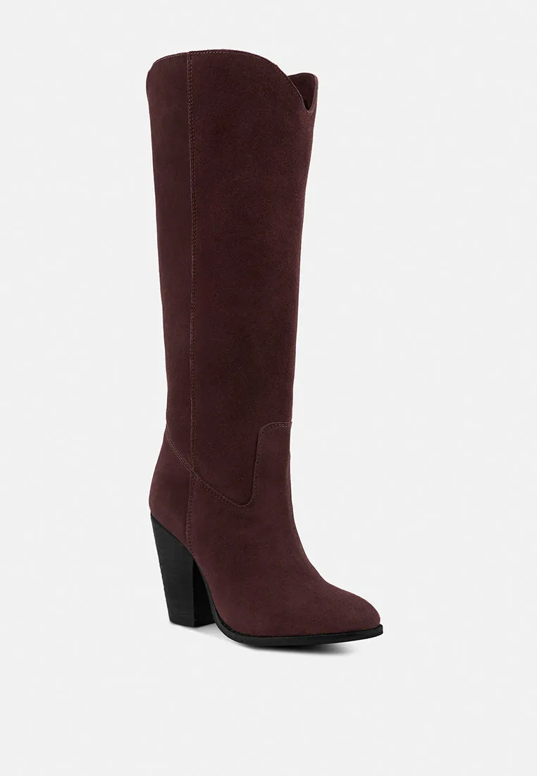 GREAT-STORM Burgundy Suede Leather Calf Boots