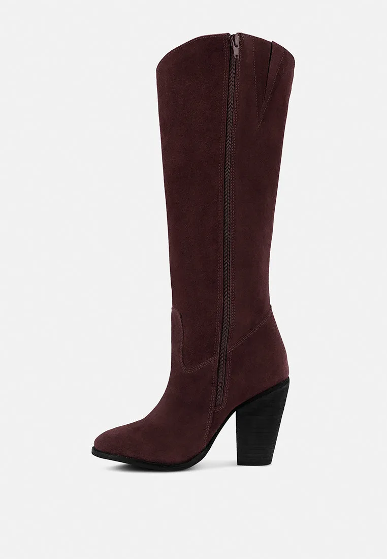 GREAT-STORM Burgundy Suede Leather Calf Boots