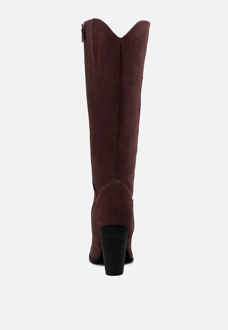 GREAT-STORM Burgundy Suede Leather Calf Boots