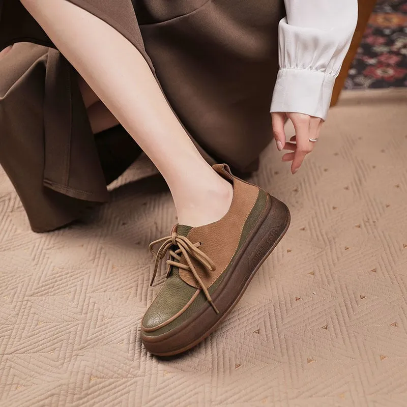 Handmade Leather Derby Shoes For Women Soft Bottom in Apricot/Coffee