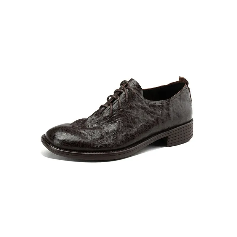 Handmade Leather Lace Up Oxfords For Women In Brown/Black