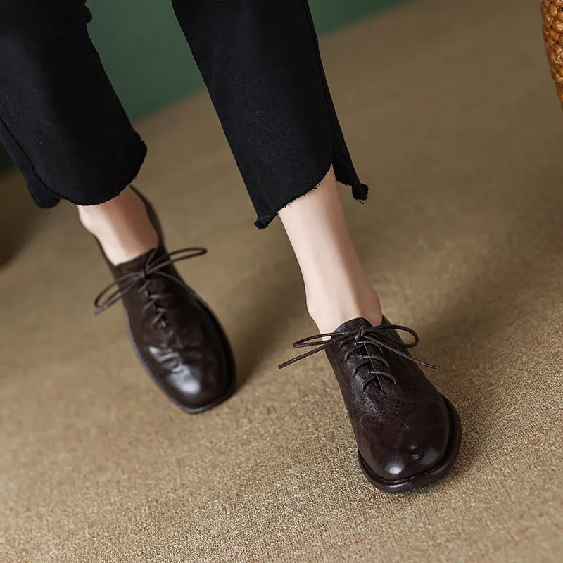 Handmade Leather Lace Up Oxfords For Women In Brown/Black