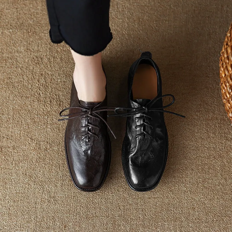 Handmade Leather Lace Up Oxfords For Women In Brown/Black