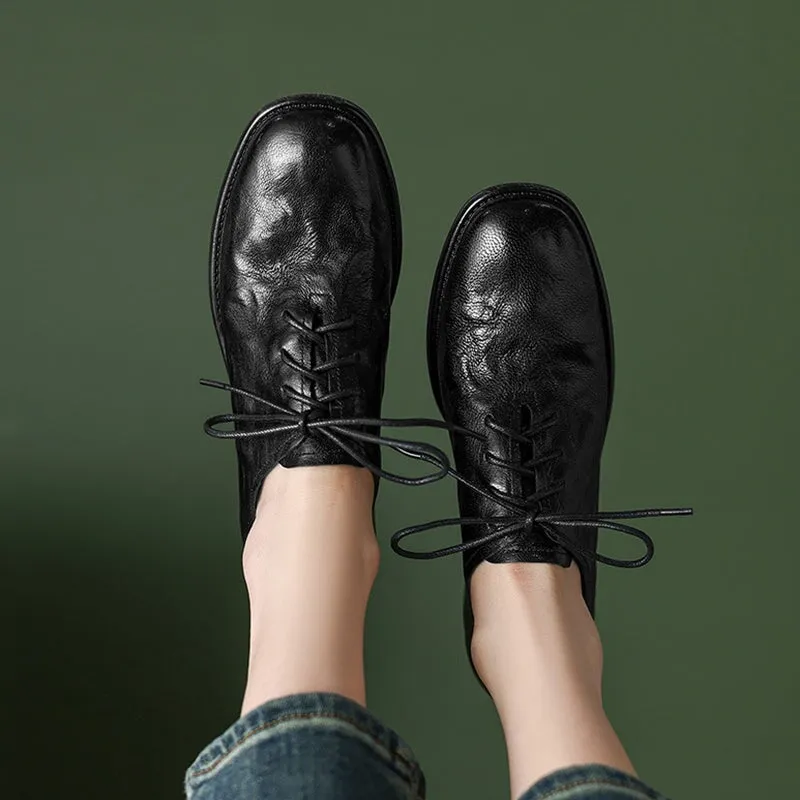 Handmade Leather Lace Up Oxfords For Women In Brown/Black