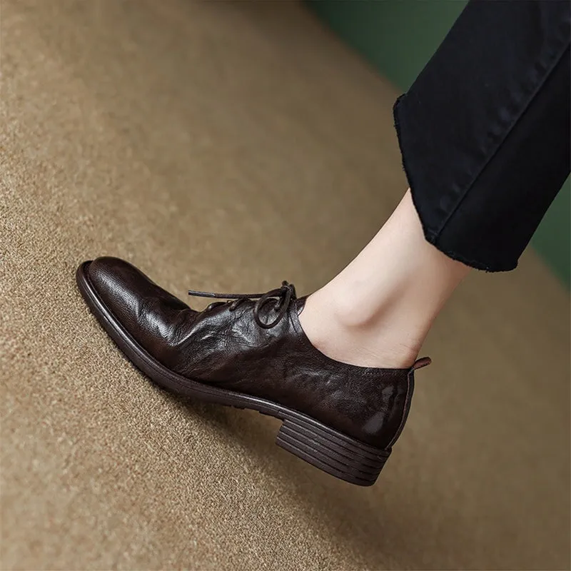 Handmade Leather Lace Up Oxfords For Women In Brown/Black