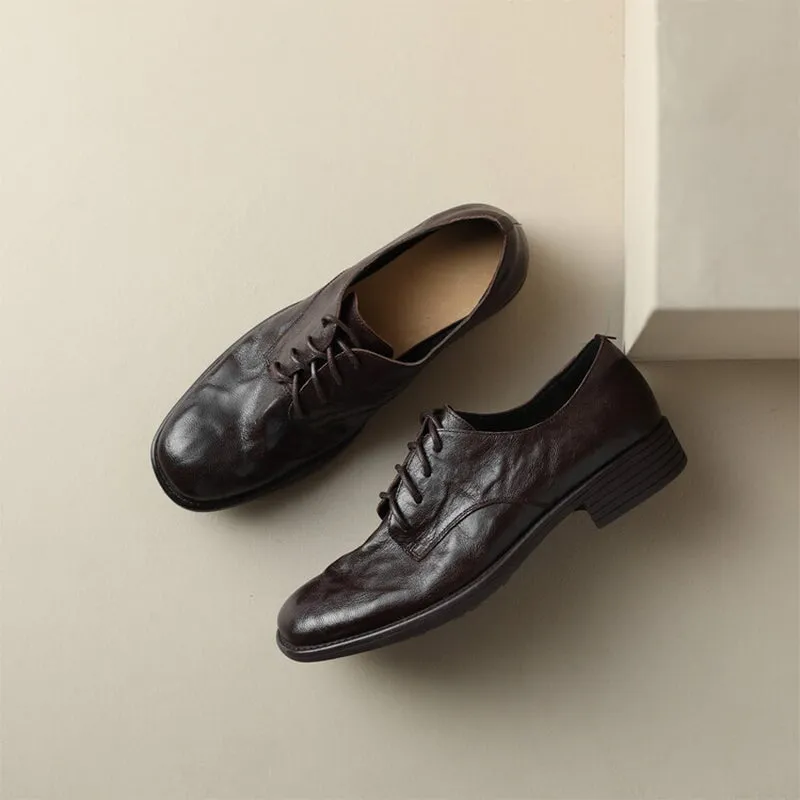 Handmade Leather Lace Up Oxfords For Women In Brown/Black