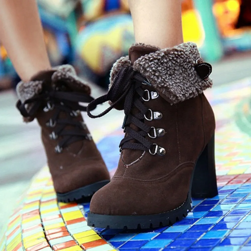 High Heels Ankle Warm fur snow Boots