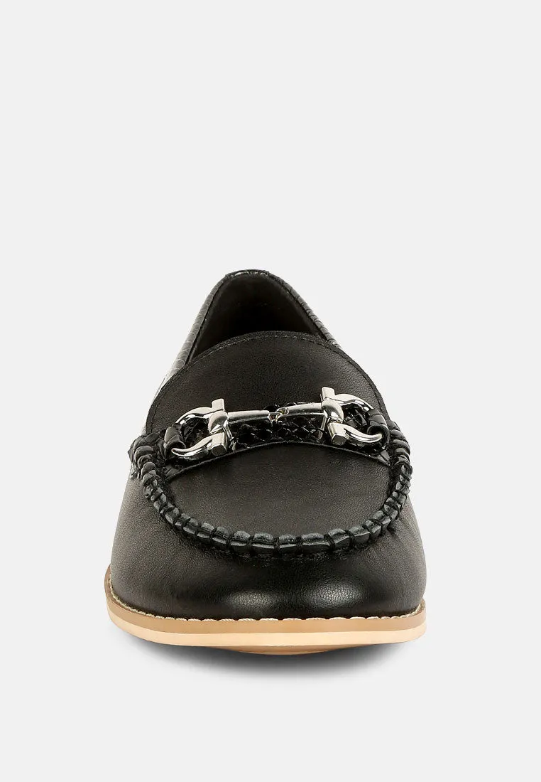 HOLDA Horsebit Embellished Loafers With Stitch Detail in Black