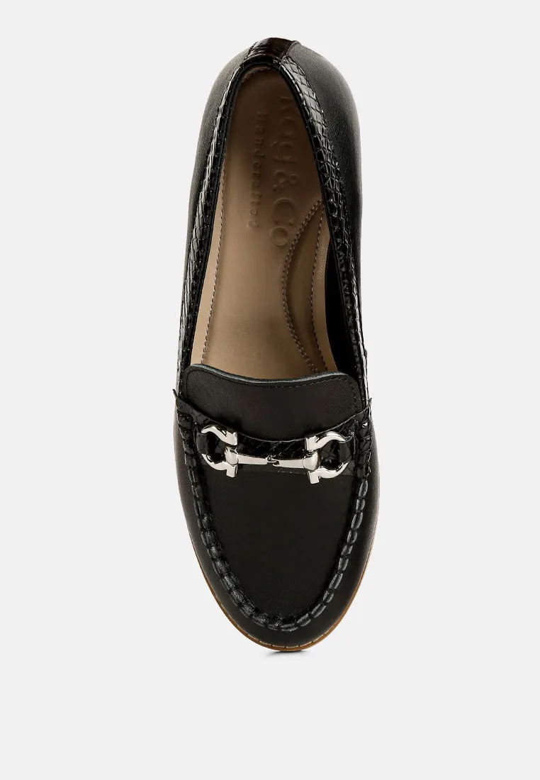 HOLDA Horsebit Embellished Loafers With Stitch Detail in Black